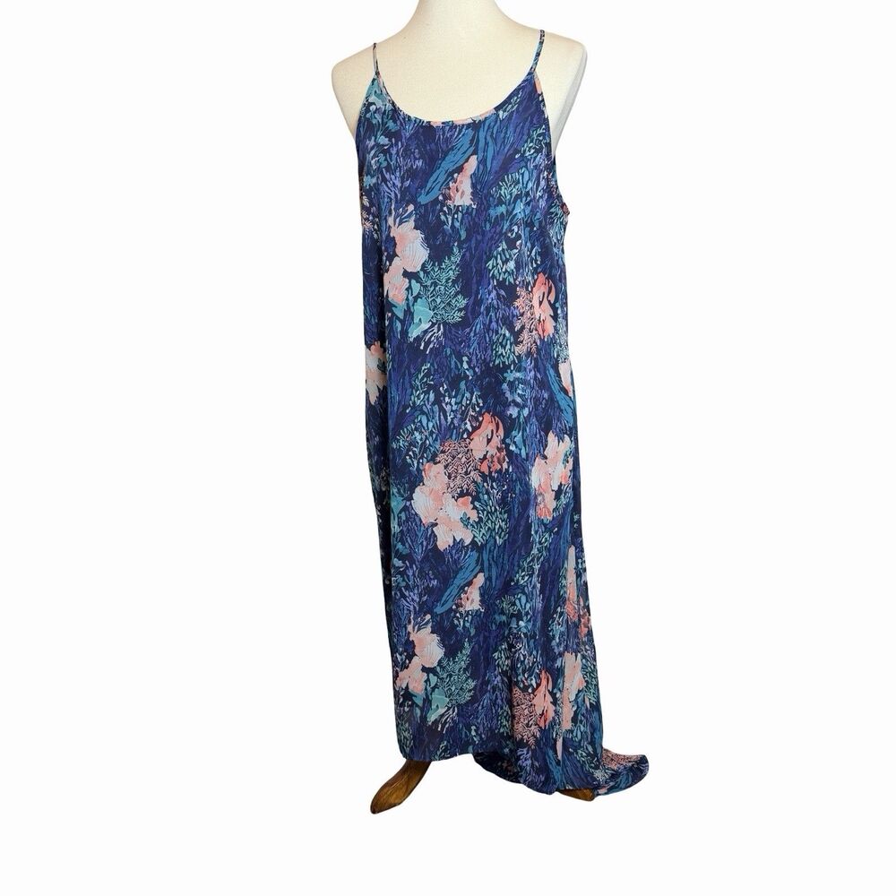 Old Navy Maxi Dress Women's Large Boho Summer Sun Dress Sleeveless Floral Blue